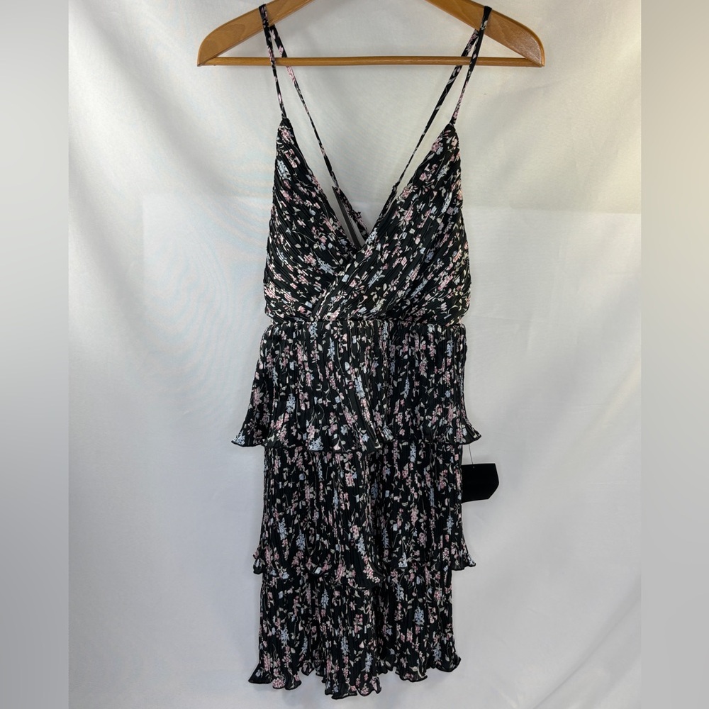 NEW Lulu's Cascading Crush Black Floral Bustier Tiered Party Dress Women's Large